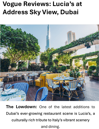 Vogue teste : Lucia’s à Address Sky View, Dubaï